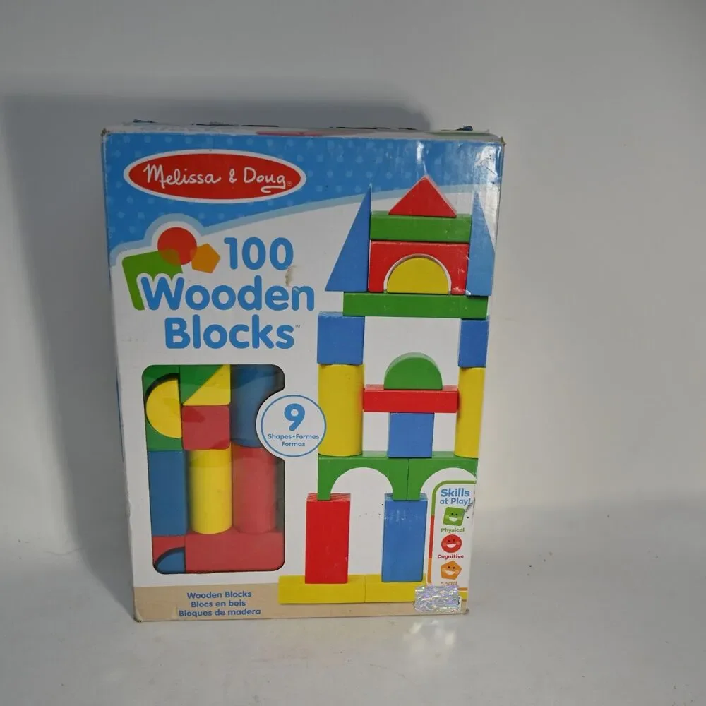 Melissa & Doug 100 Wooden Blocks Building Set New Sealed 9 Shapes Toy